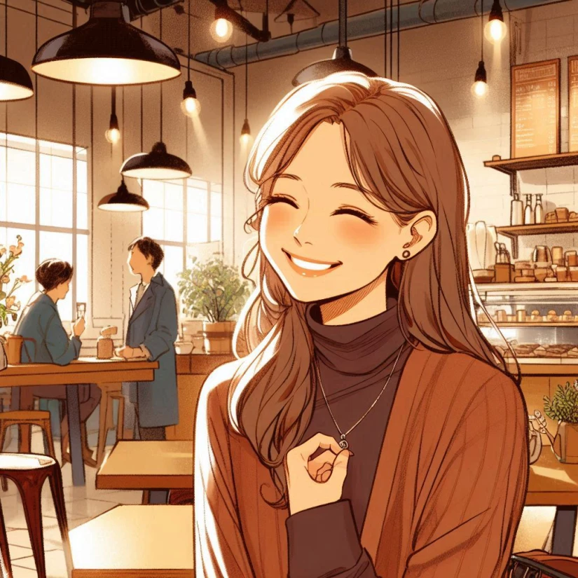 카페에서 즐겁게 대화하는 여자의 모습