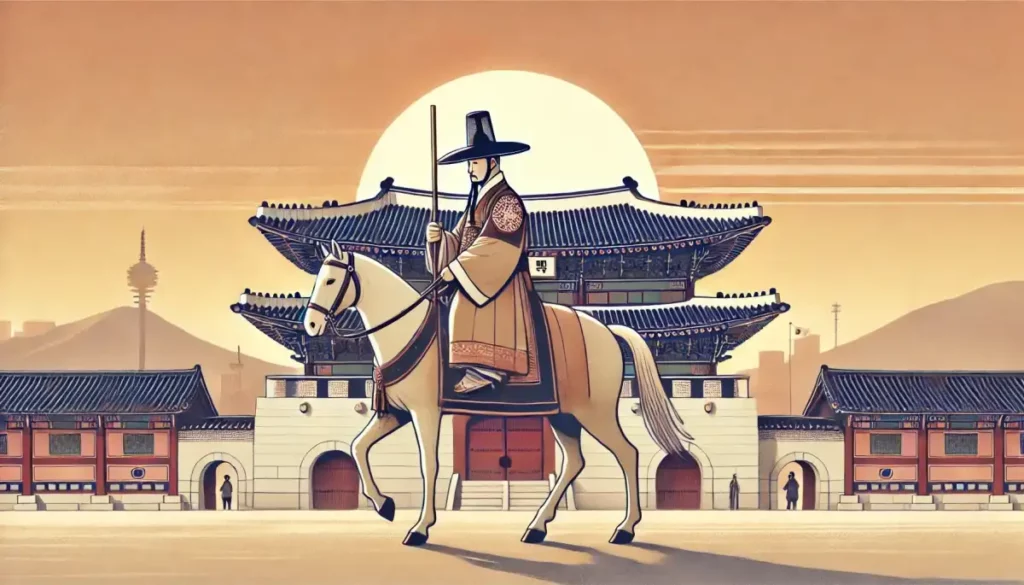 말의 안장에 올라탄 사람