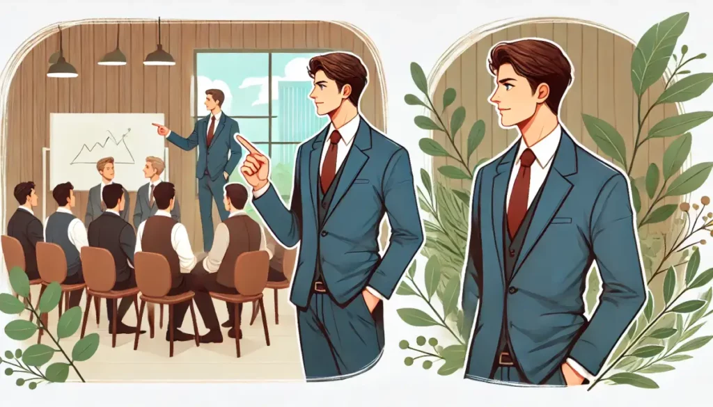 추진력있게 발표하는 남자