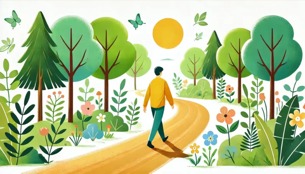 자연을 산책하는 사람의 뒷모습