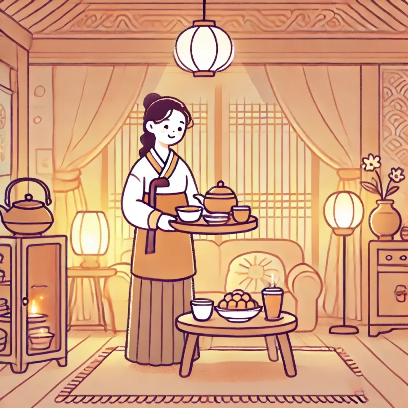 천주귀인 여자가 음식을 가지고 오는 모습