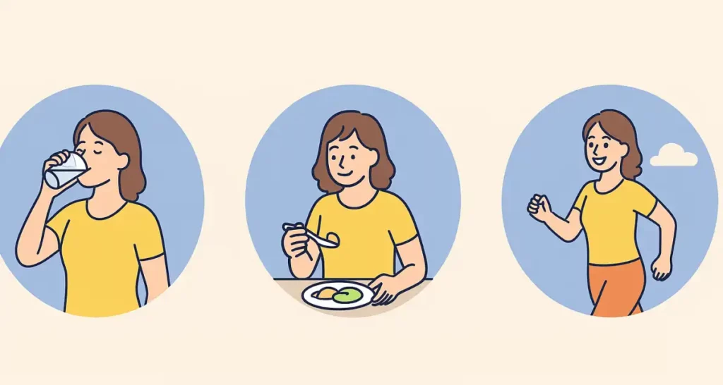 물을 자주 마시고, 소식하고, 걷는 여자
