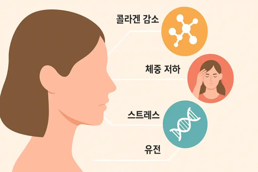 얼굴살이 빠지는 원인 콜라겐 체중 스트레스 유전