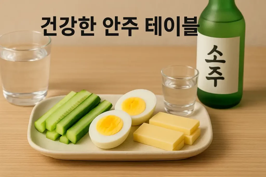 건강한 저탄수 안주 오이, 삶은 계란, 치즈