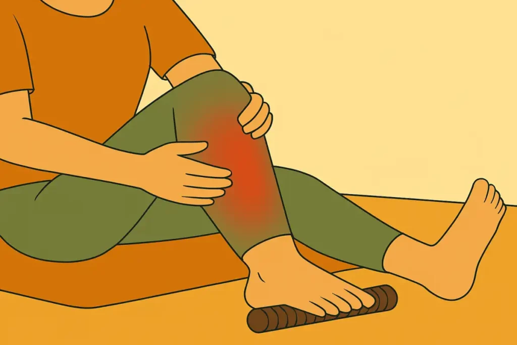 발바닥을 지압하면서 종아리를 마사지하는 손