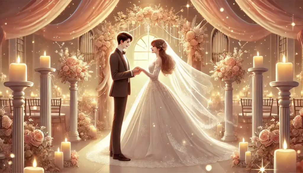 결혼식장에서 신랑 신부의 아름다운 순간