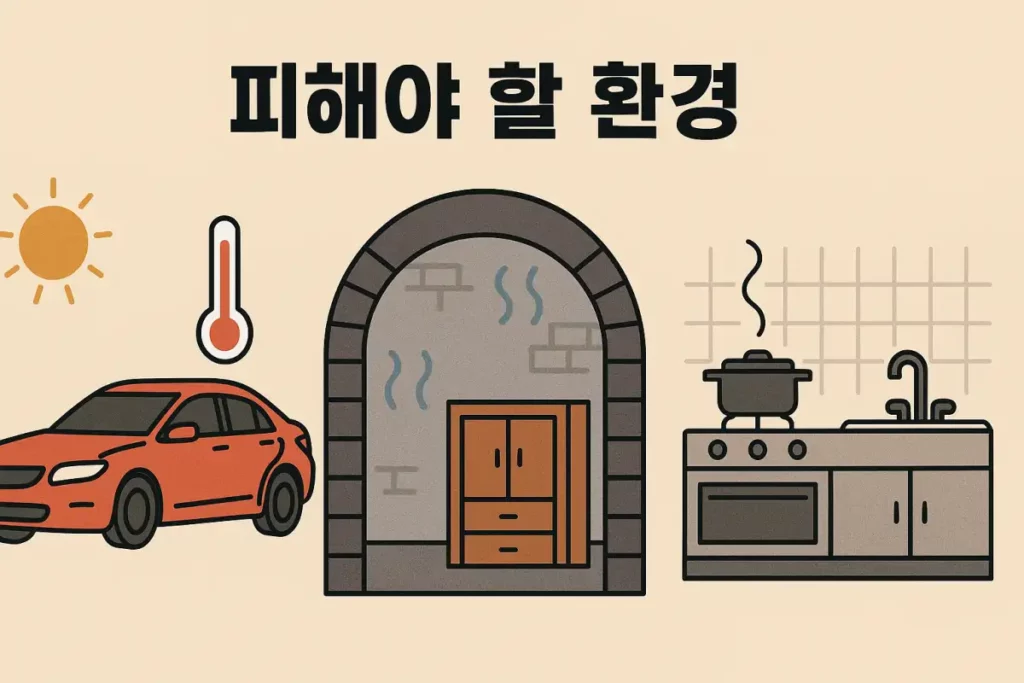 위스키를 보관하면 안되는 환경 일러스트
